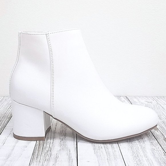 New White Chunky Heel Short Ankle Boots Booties - Picture 2 of 5